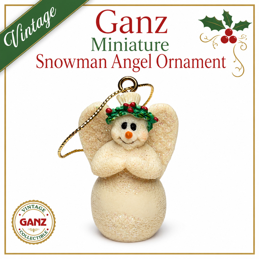 Vintage Ganz Miniature Snowman Angel Resin Christmas Ornament Glitter Holiday